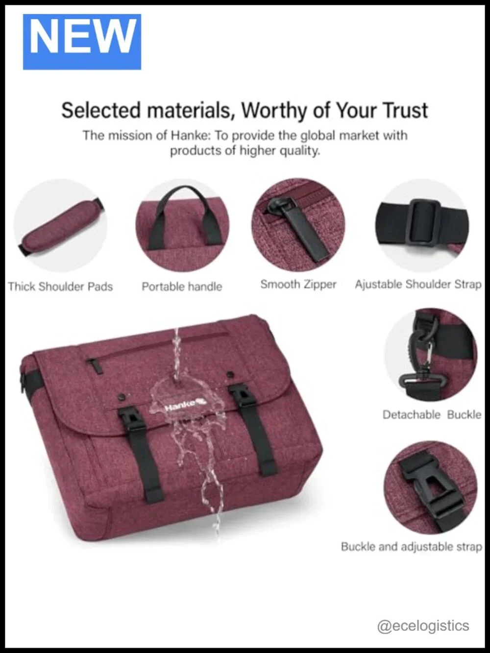 15.6 Inch Laptop Messenger Bag, Durable Crossbody Satchel Work Bag